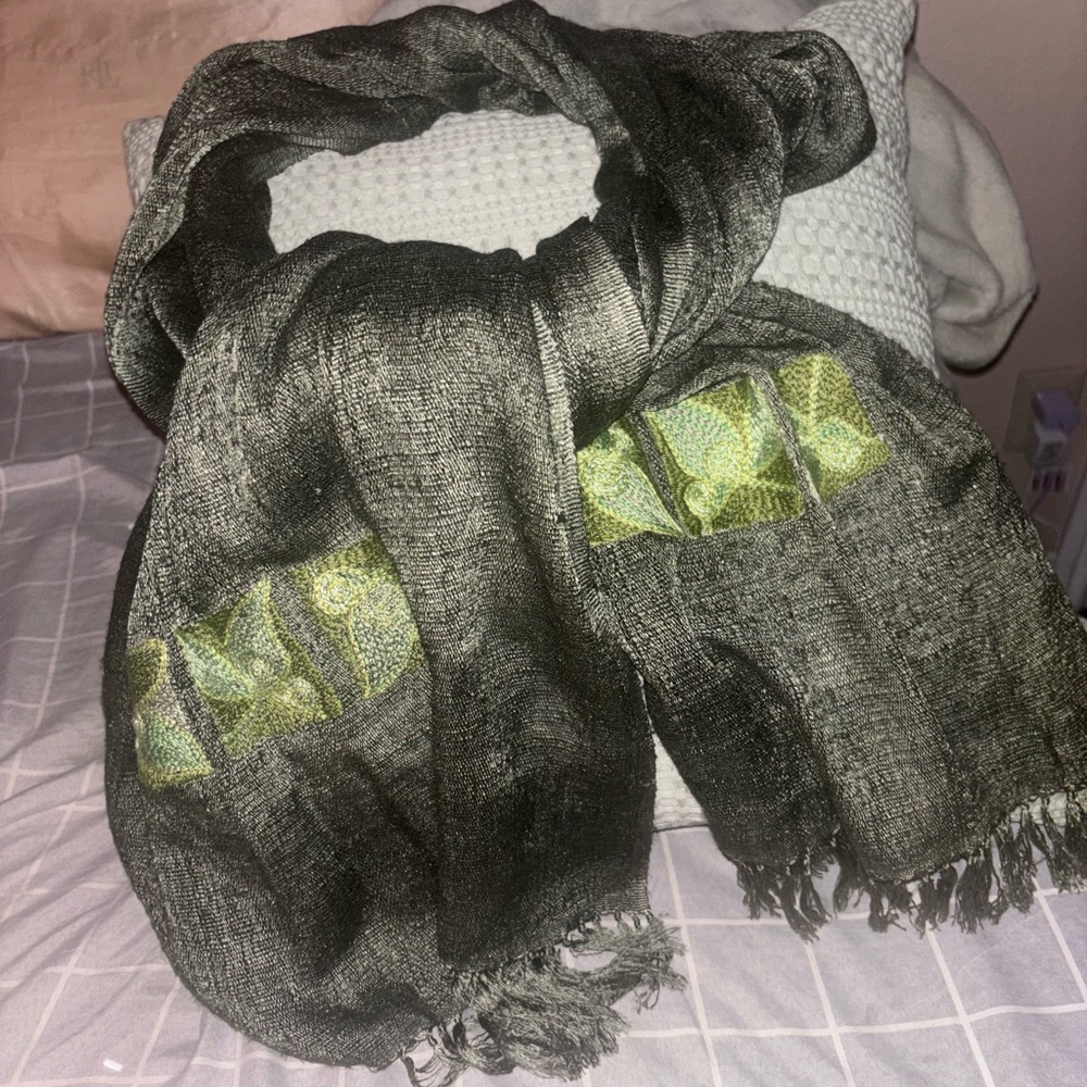 Women's Mirado Silk Scarf " Hay Landy" with Leaf Accents ( Great Price!)